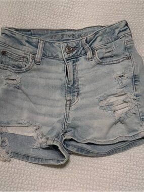 American Eagle | Light Blue Distressed Denim Shorts | Size = 0